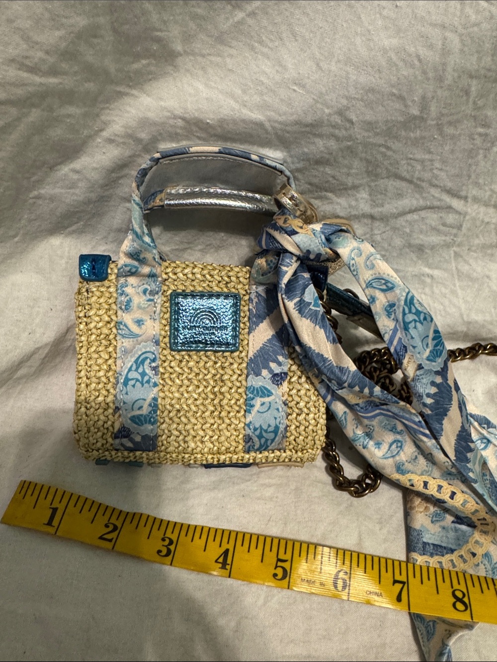 Kurt Geiger Woven Straw Mini Handbag with Blue Accents